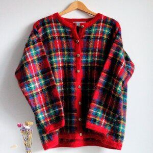 Vintage Northern Isles MOHAIR Plaid Cardigan